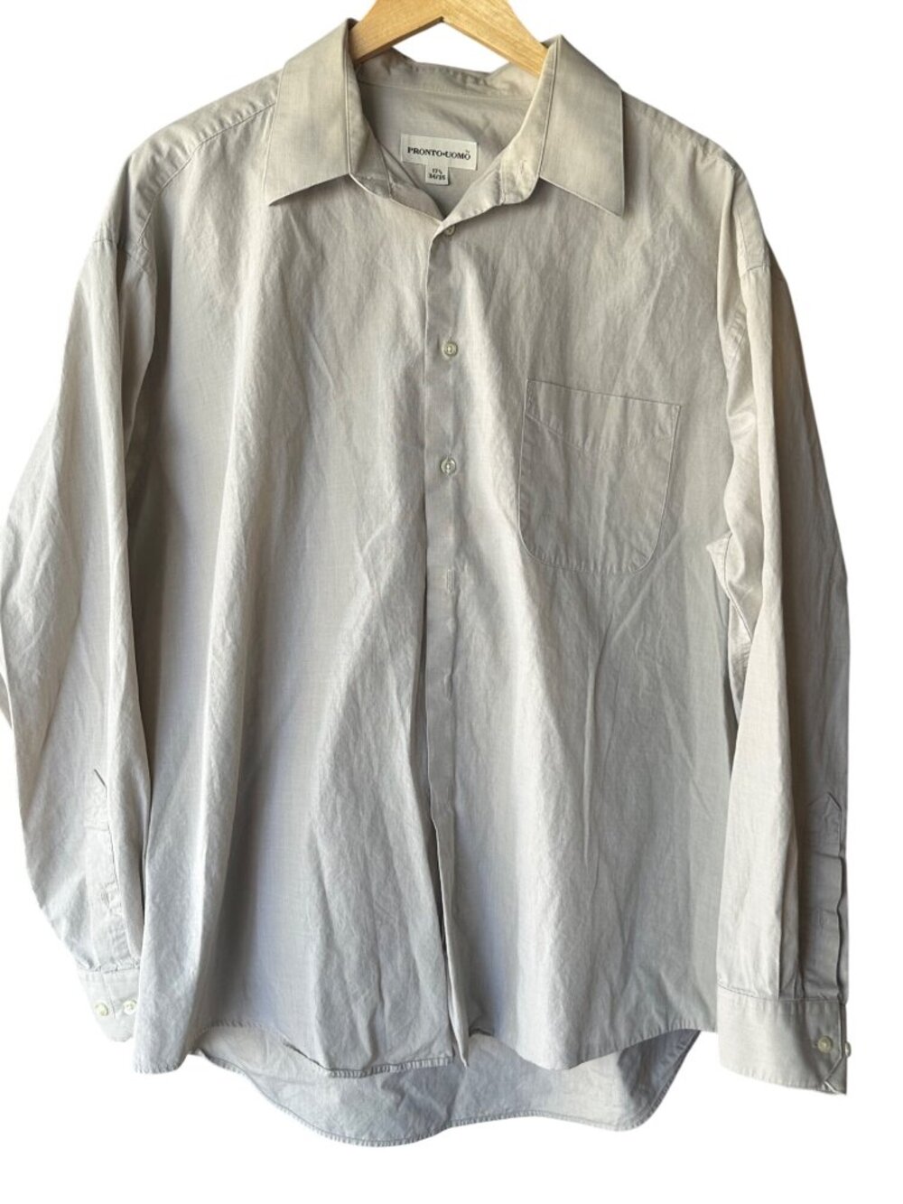 Pronto Uomo Shirt 17 1/2 Mens Beige Long Sleeve Button-Down Cotton Blend